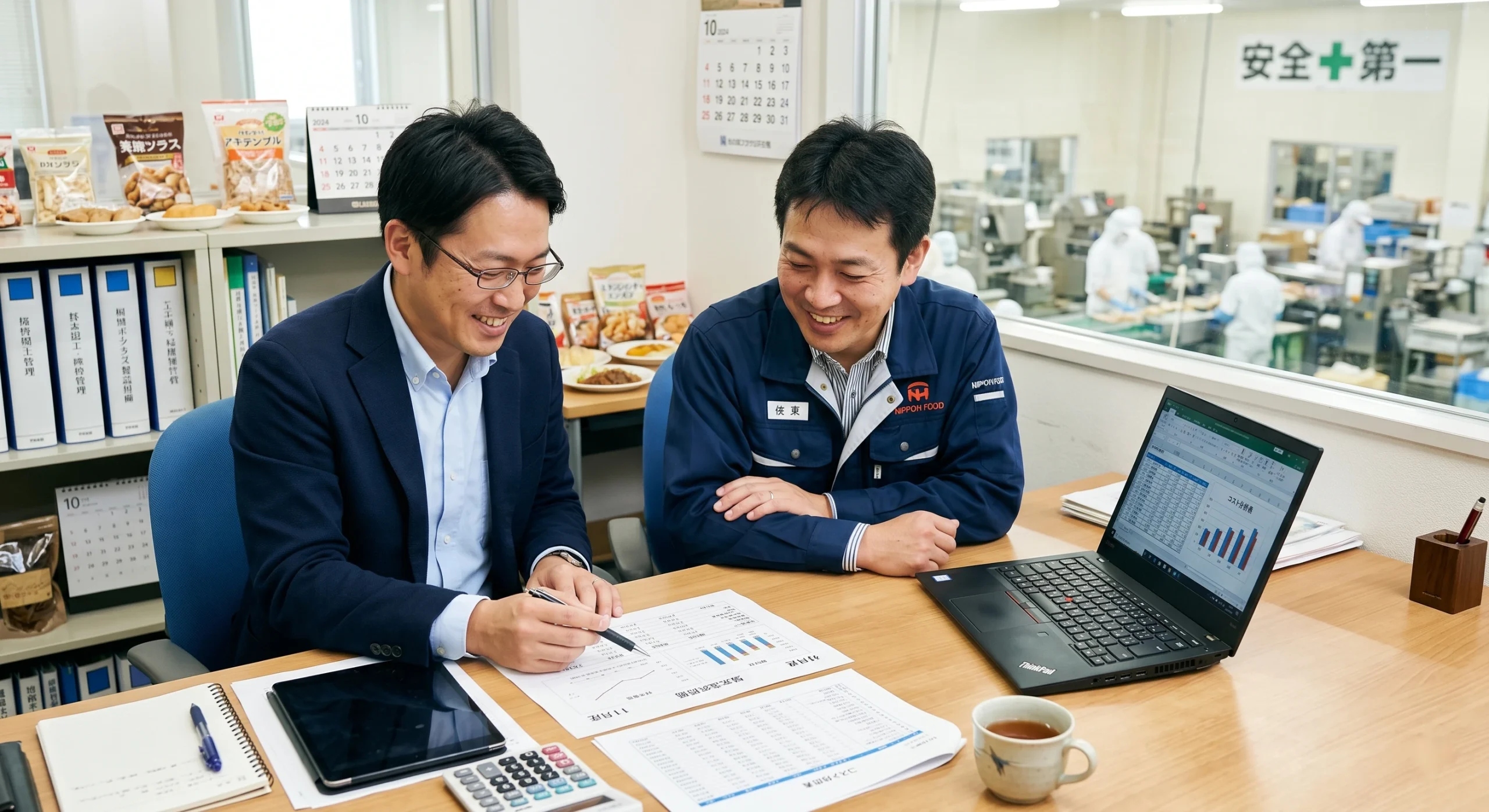 食品製造業の現場で原価管理を支援する様子