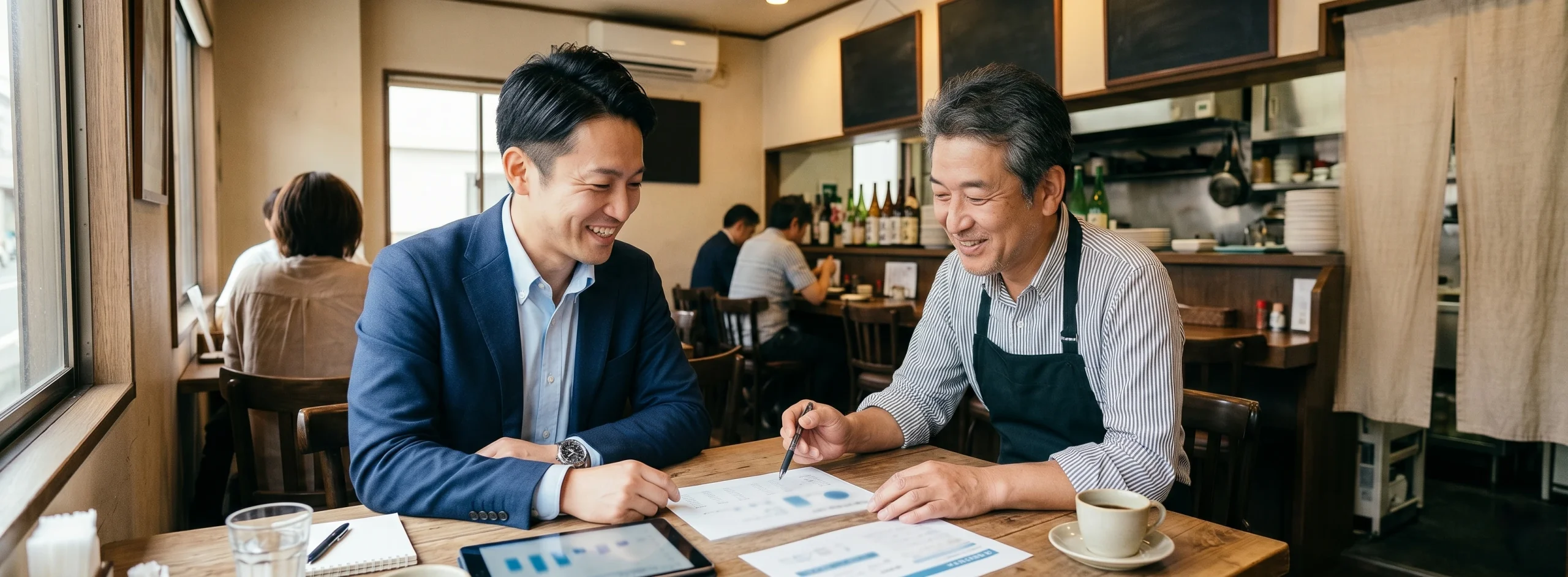 専門家が店主に寄り添い伴走するイメージ(ダミー・本番で実写真に差替)