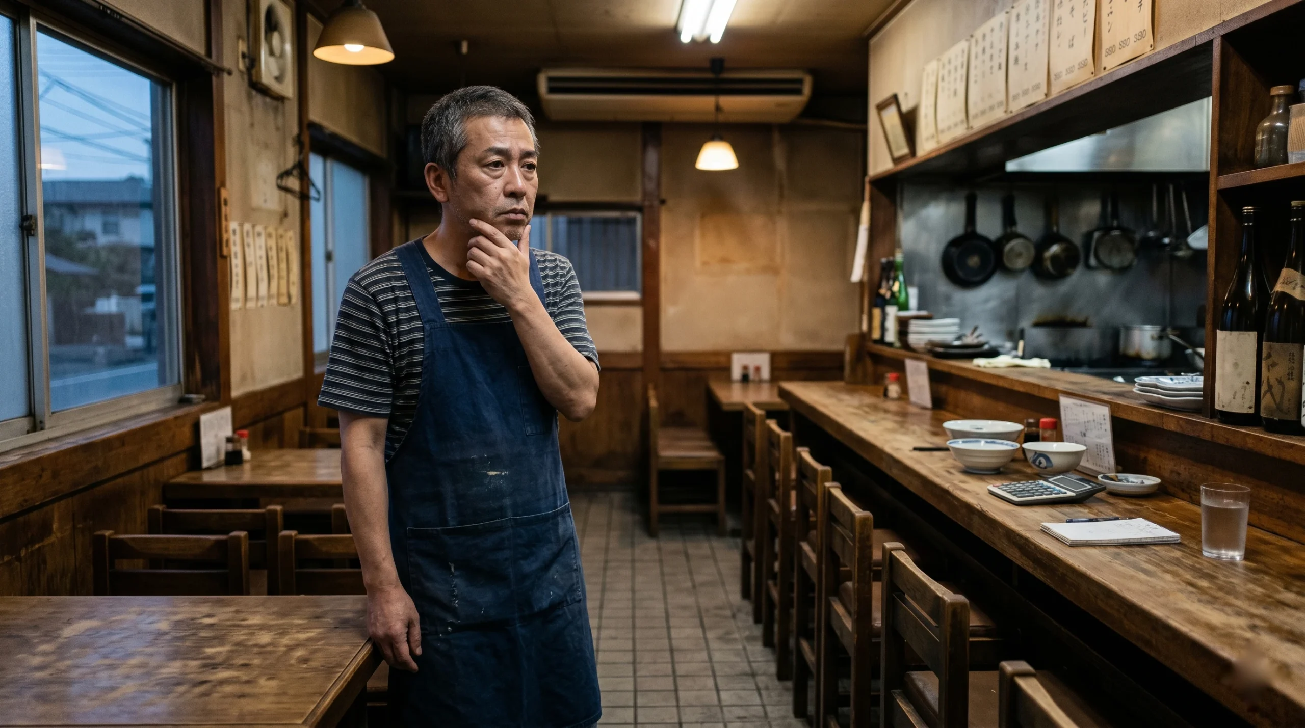 改善を先送りして悩む飲食店のイメージ(ダミー・本番で実写真に差替)