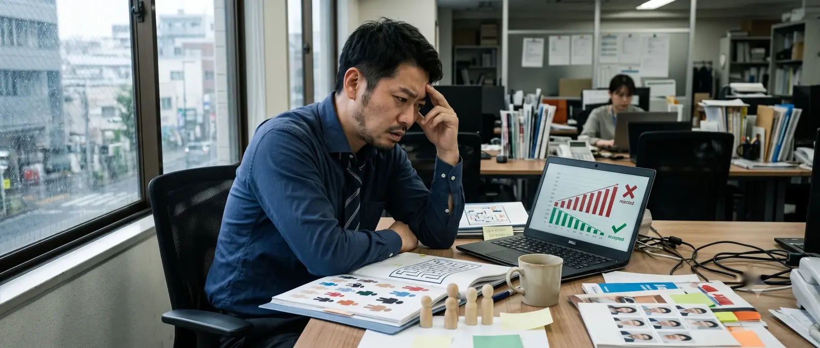 なかなか応募が集まらず頭を抱える中小企業の人事・採用担当者のイメージ