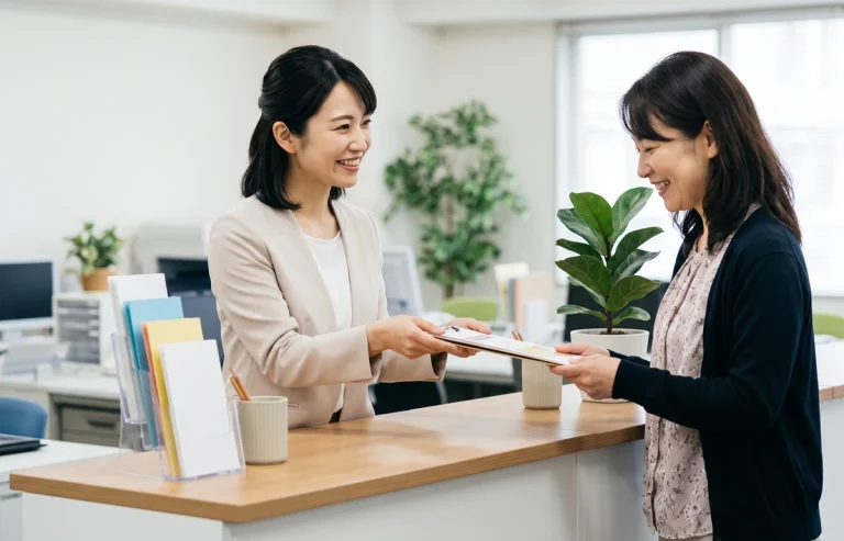 居宅介護支援事業所へ紹介の資料を届ける場面