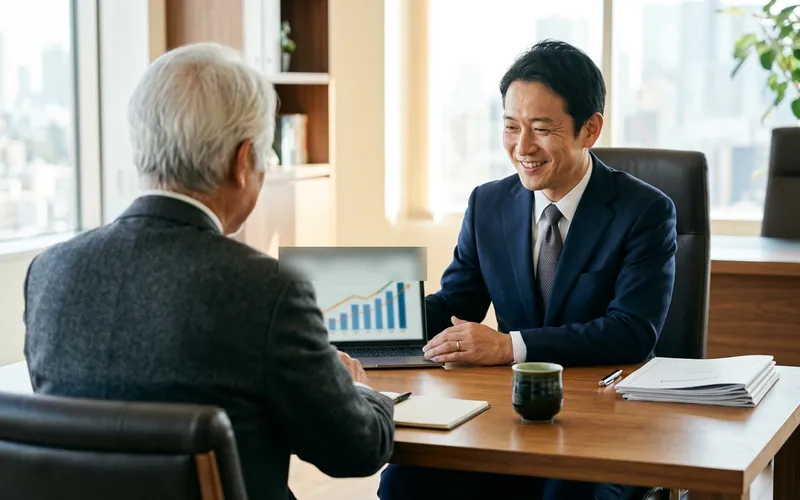 資金繰り表を見ながら、経営者と今後のお金の動きを話し合う場面