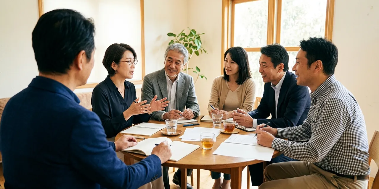 円卓を囲んで、熱心に話し合う経営者たち