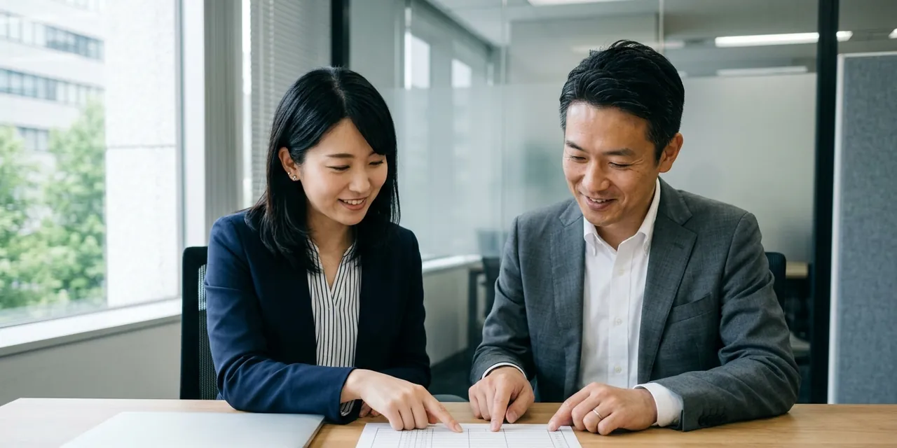 打ち合わせの席で、AIを使うときの社内のルールを確かめ合う人事担当者たち