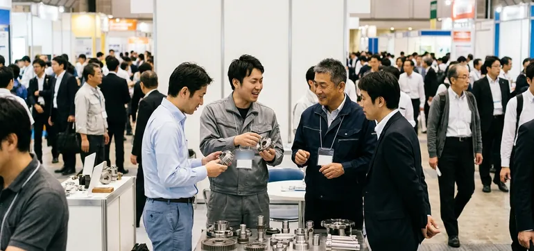 来場者と技術者が話し込む展示会ブース