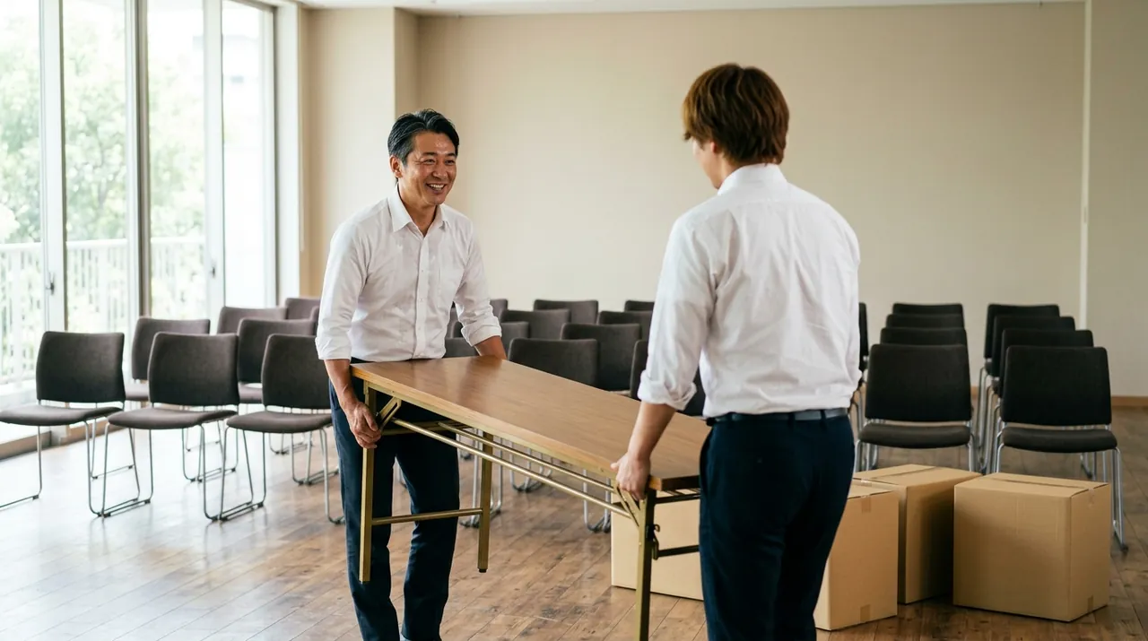 セミナー会場で経営者と一緒に、机を並べる専門家の後ろ姿