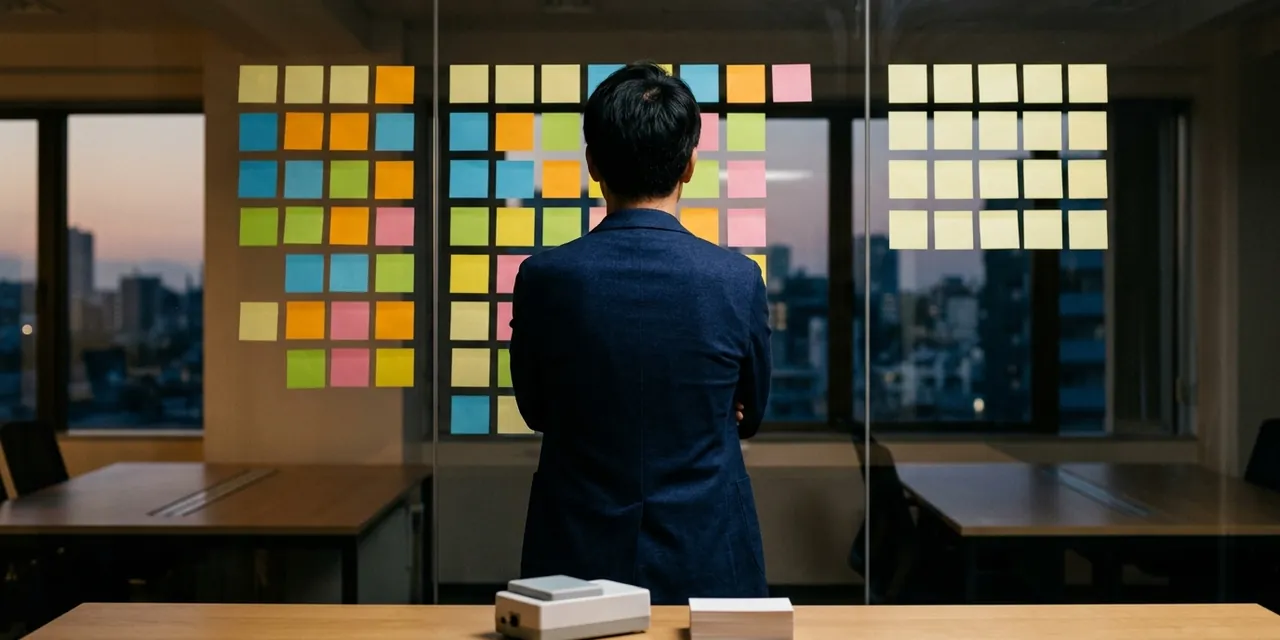 商談が進まない案件の一覧を見つめる経営者の後ろ姿