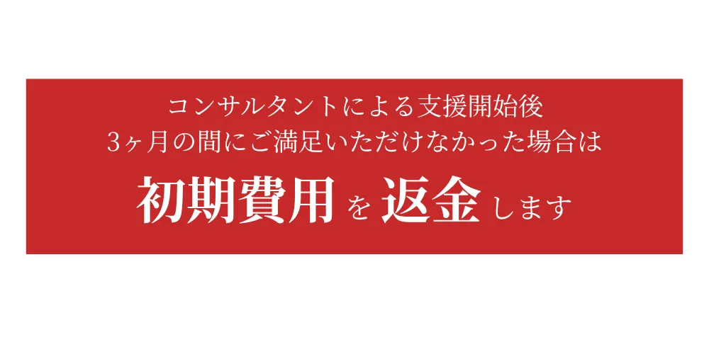 3ヶ月以内にご満足いただけなければ、初期費用は返金いたします。